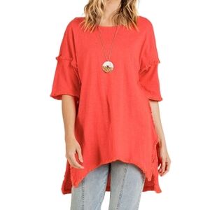 Umgee Frayed Hem Tunic Top
